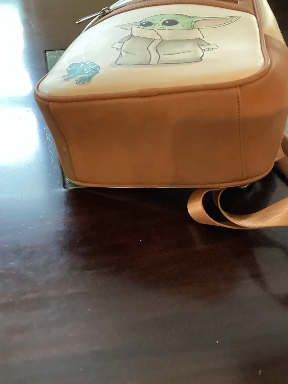 Disney Loungefly Cream & Tan The Child Mini Backpack with Frog Accents